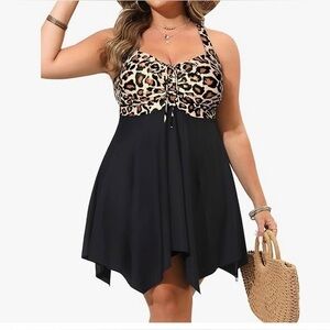 Leopard Print Halter Swim Dress